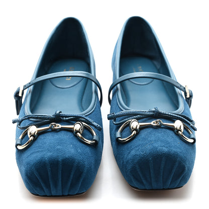 Gucci Kid Scamosciato Horsebit Ballet Flats 37.5 Deep Acqua 3 of 10