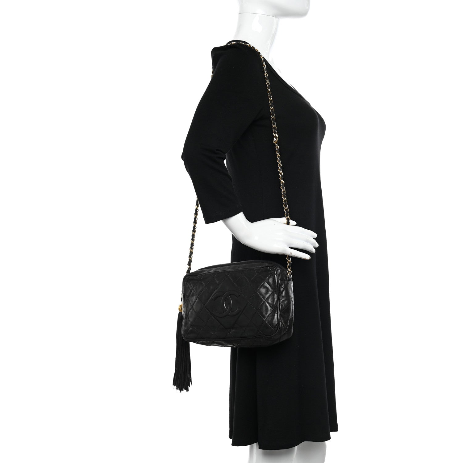 Chanel Lambskin Quilted CC Tassel Camera Case Black 2 of 12