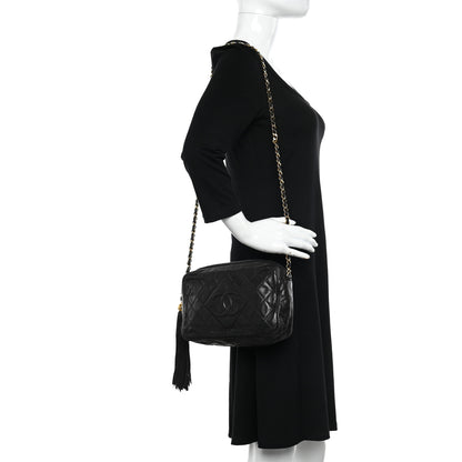 Chanel Lambskin Quilted CC Tassel Camera Case Black 2 of 12