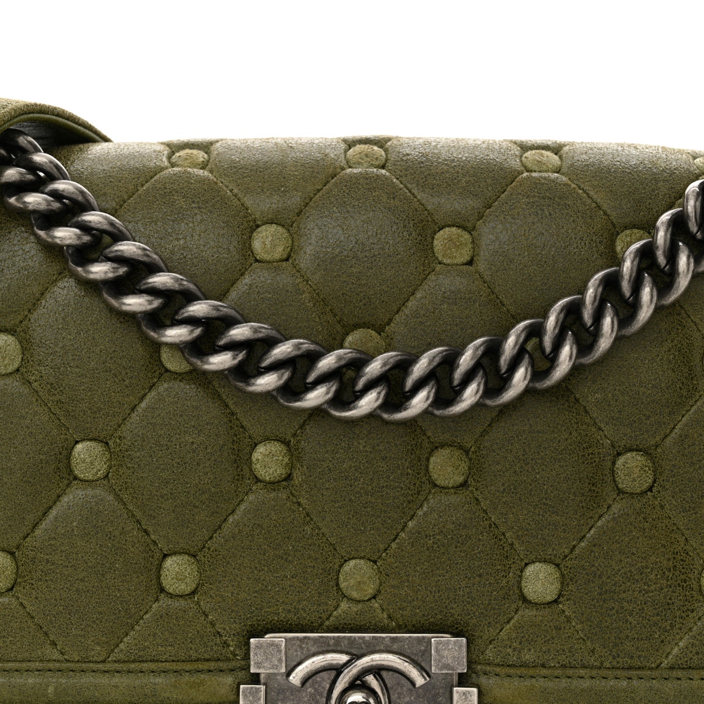 Goatskin Chesterfield Quilted Medium Celtic Boy Flap Green