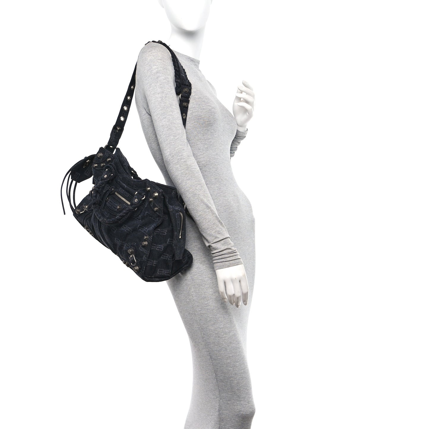 Washed Denim BB Monogram Neo Cagole City Handbag Black