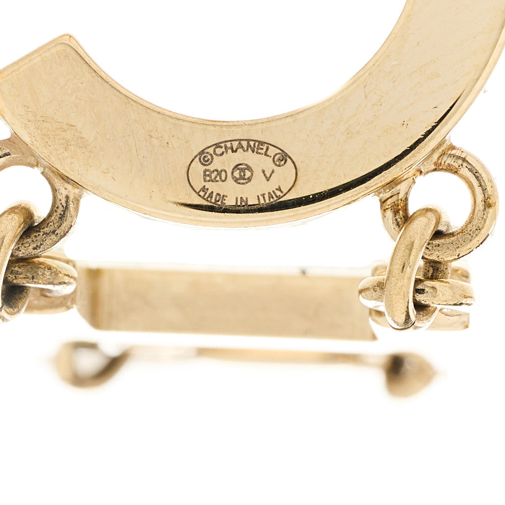 Metal Cha-Nel Logo Drop Earrings Gold