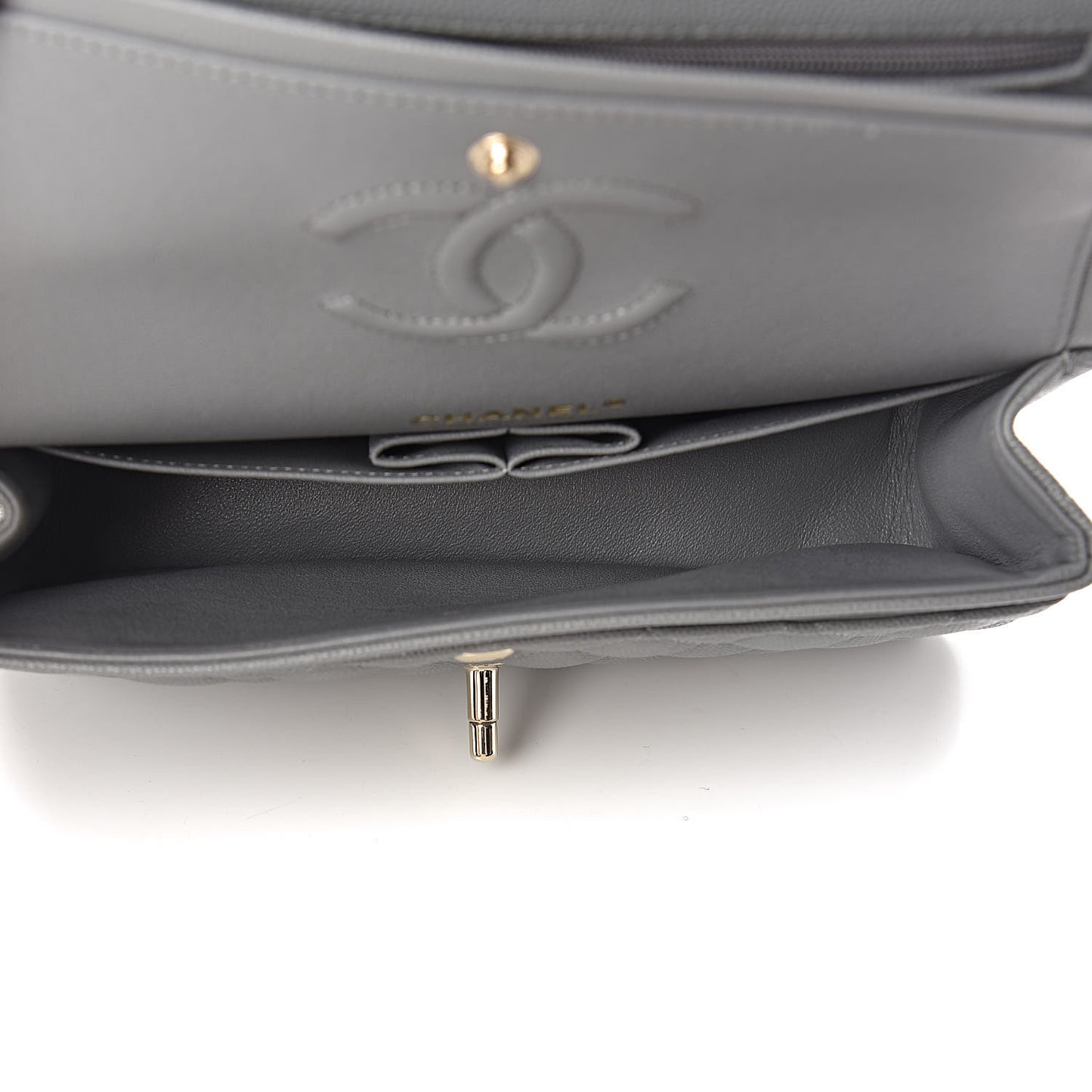 Caviar Quilted Small Double Flap Grey