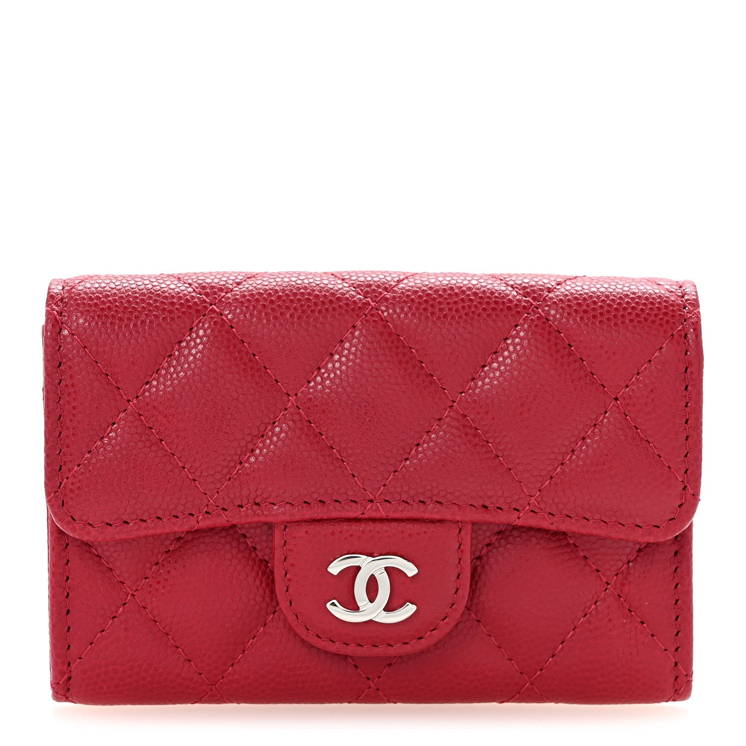 Chanel Caviar Quilted Flap Card Holder Wallet Dark Pink 1 of 9