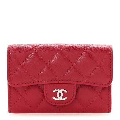 Chanel Caviar Quilted Flap Card Holder Wallet Dark Pink 1 of 9