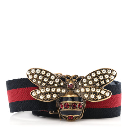 Gucci Web Queen Margaret Bee Belt 95 38 Red Navy 1 of 4