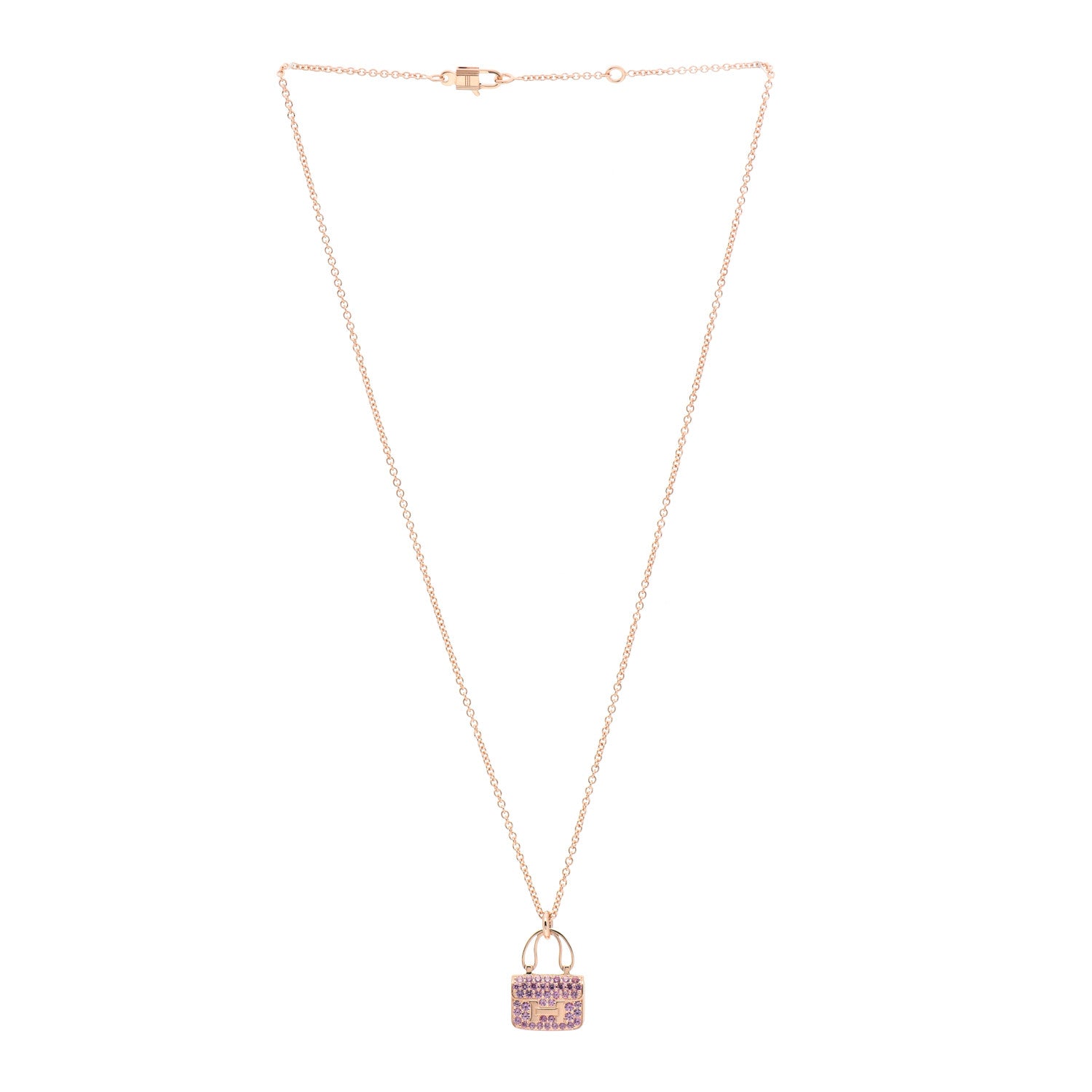 Hermes 18K Rose Gold Pink Sapphire Constance Amulettes Pendant Necklace 3 of 6
