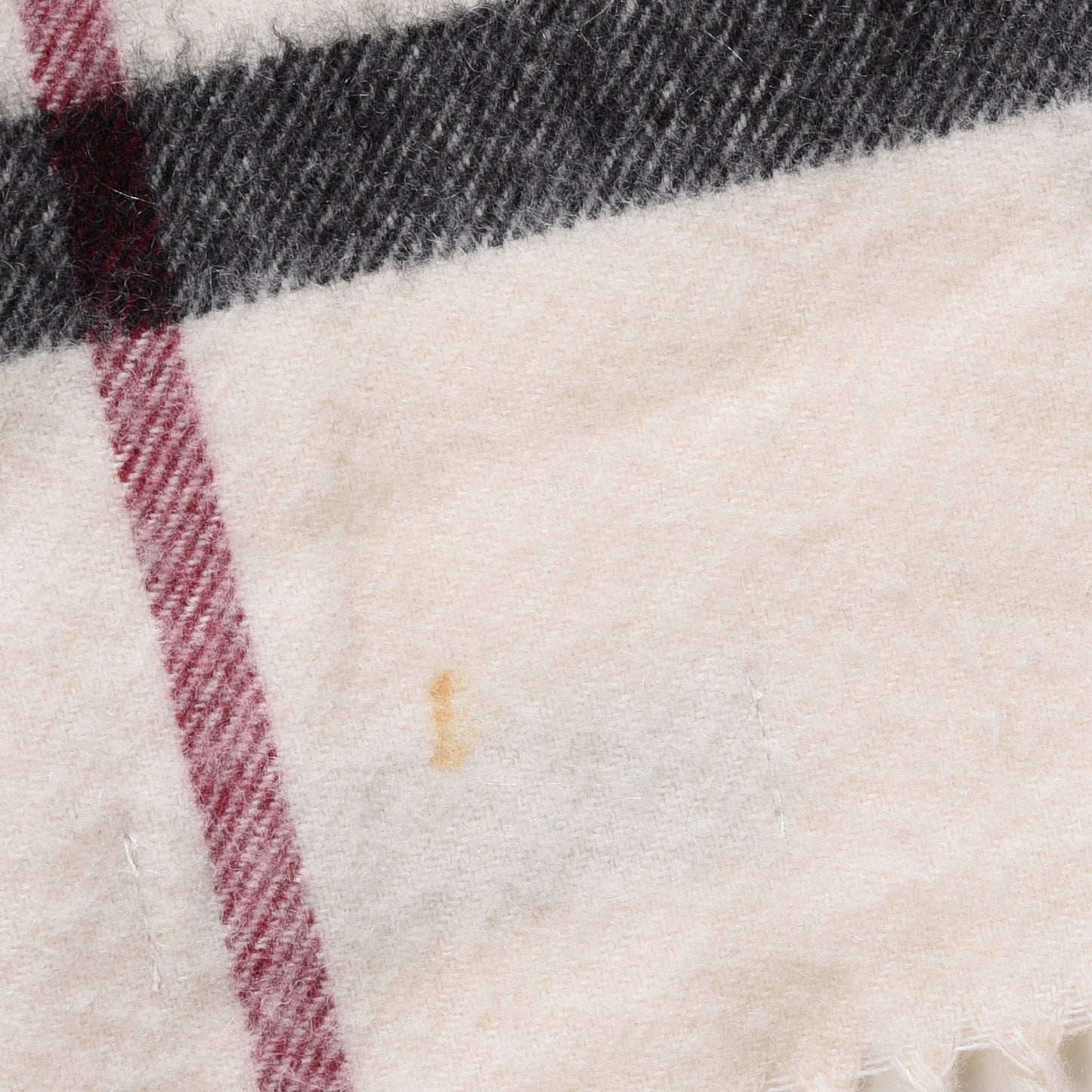 Cashmere Giant Check Fringe Scarf Ivory