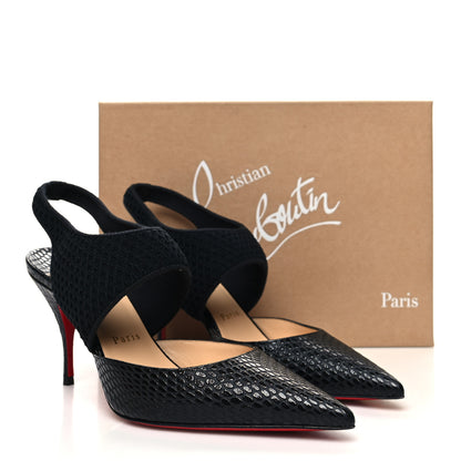 Christian Louboutin Calfskin Mesh Snakeskin Embossed Georgette 85 Sandals 39.5 Black 8 of 8