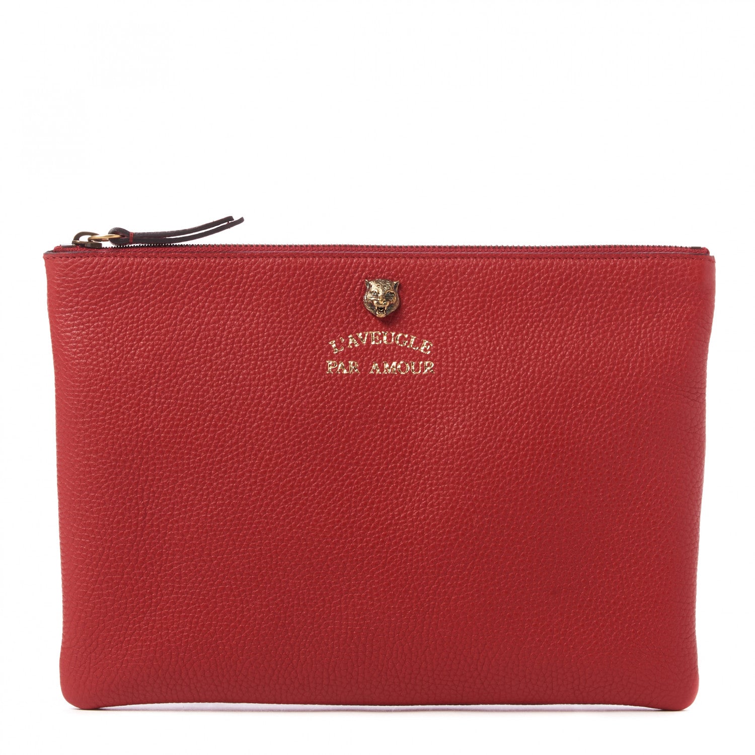 Gucci Pebbled Calfskin Animalier Tiger Zip Pouch Red 1 of 8