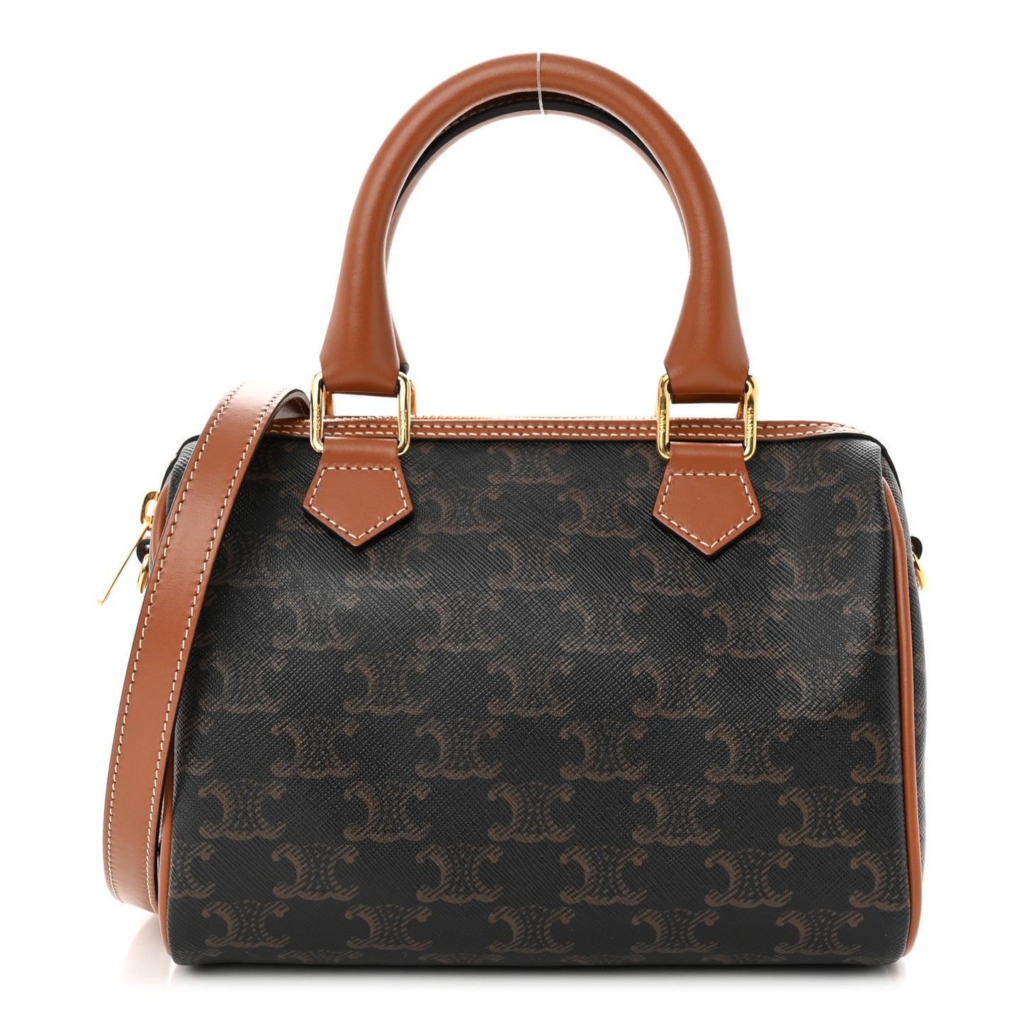 Triomphe Canvas Calfskin Small Boston Bag Tan