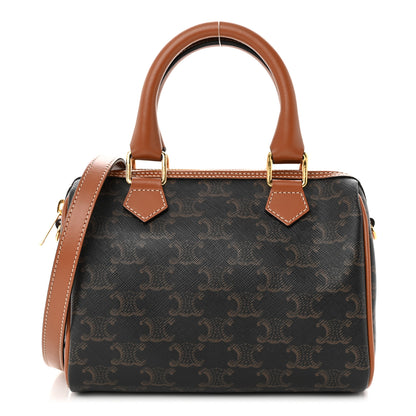 Celine Triomphe Canvas Calfskin Small Boston Bag Tan 1 of 10