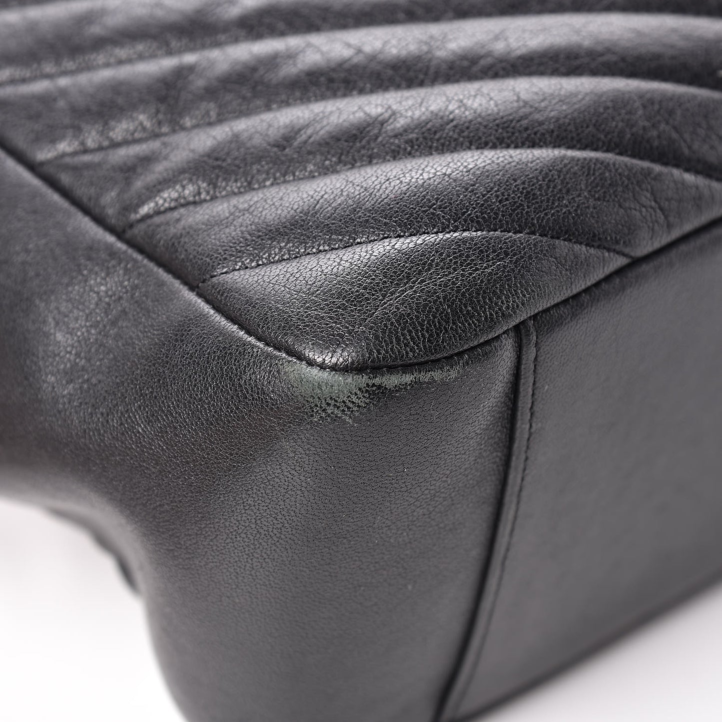 Sheepskin Matelasse Chevron Large Monogram Shopping Bag Black