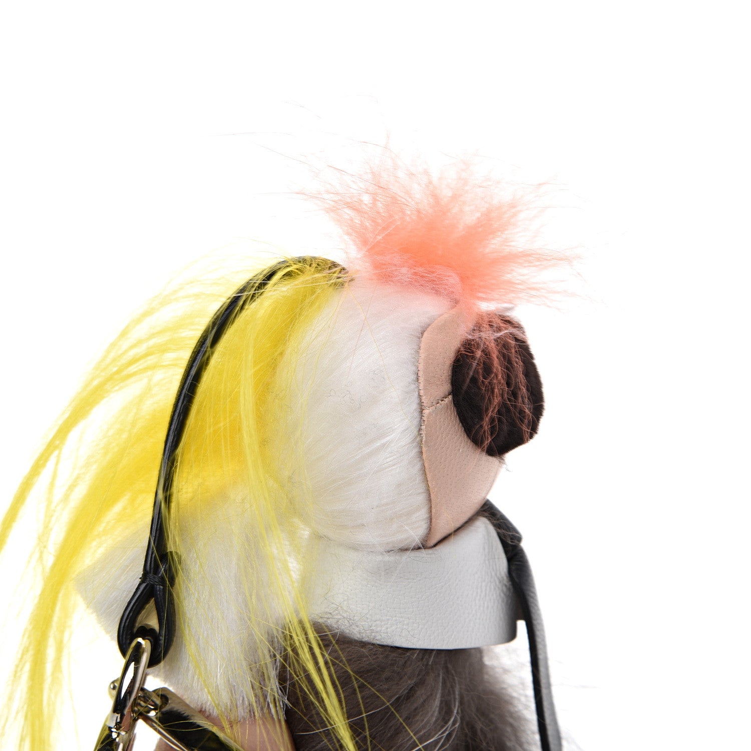 Fendi Fox Mink Goat Fur Mini Karlito Bag Charm White Black Flamingo 6 of 6
