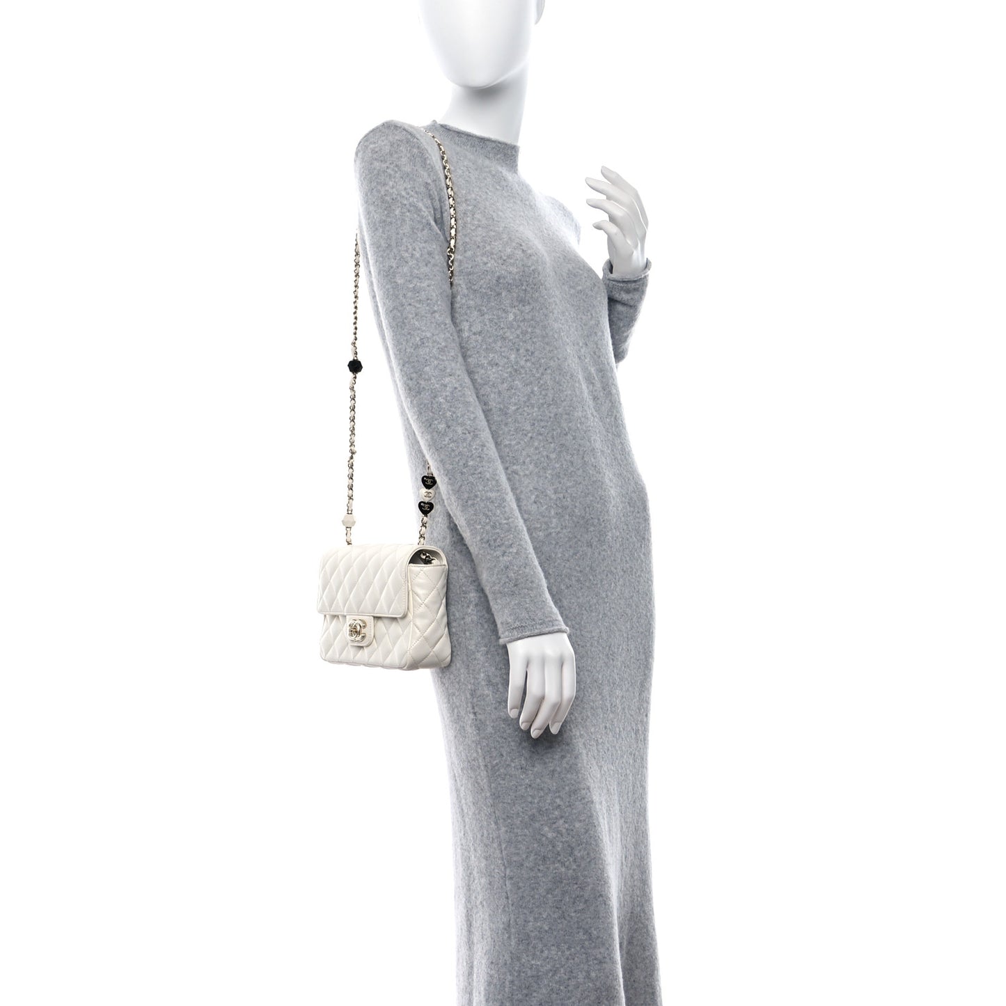 Lambskin Resin Quilted Mini Heart Rectangular Flap White