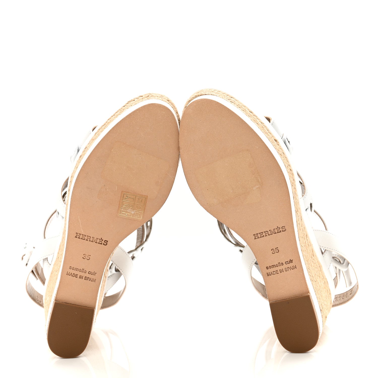 Hermes Metallic Nappa Amarres Espadrille Wedge 35 White Gris Argente 5 of 10