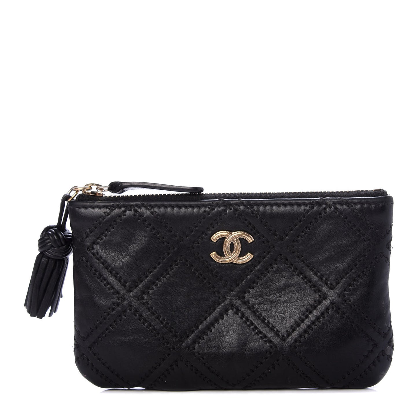 Lambskin Stitched Small Cosmetic Case Black