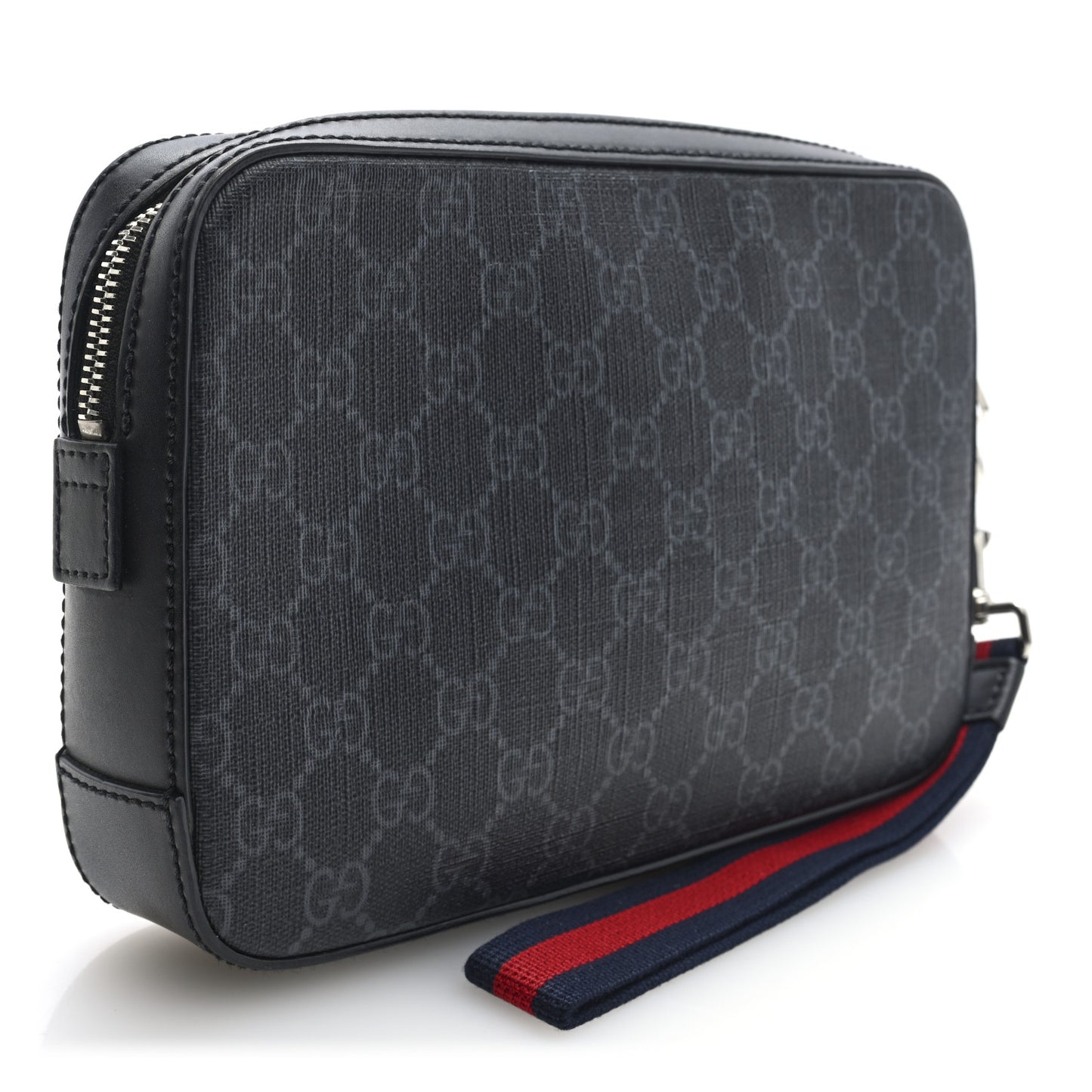 GG Supreme Monogram Appia Calfskin Web Wristlet Black