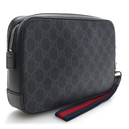 Gucci GG Supreme Monogram Appia Calfskin Web Wristlet Black 3 of 7