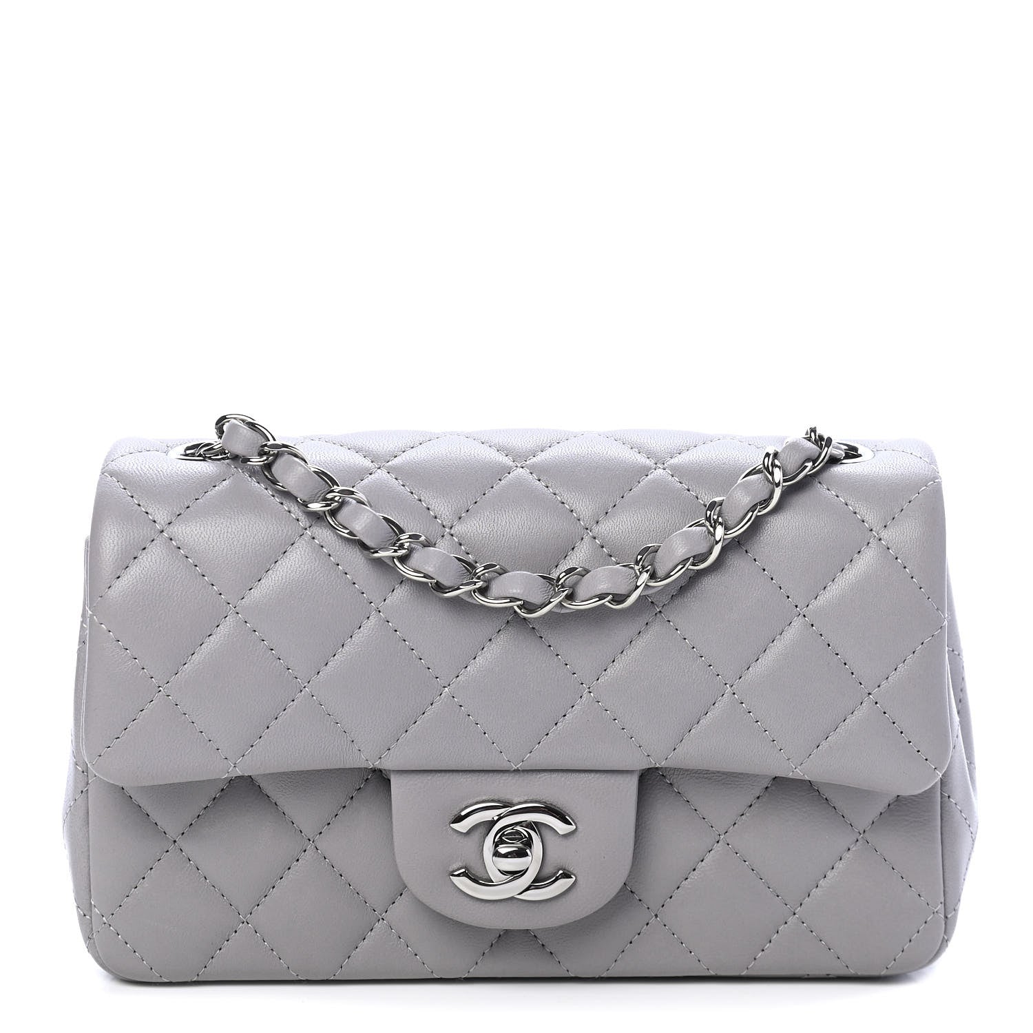 Chanel Lambskin Quilted Mini Rectangular Flap Grey 1 of 9