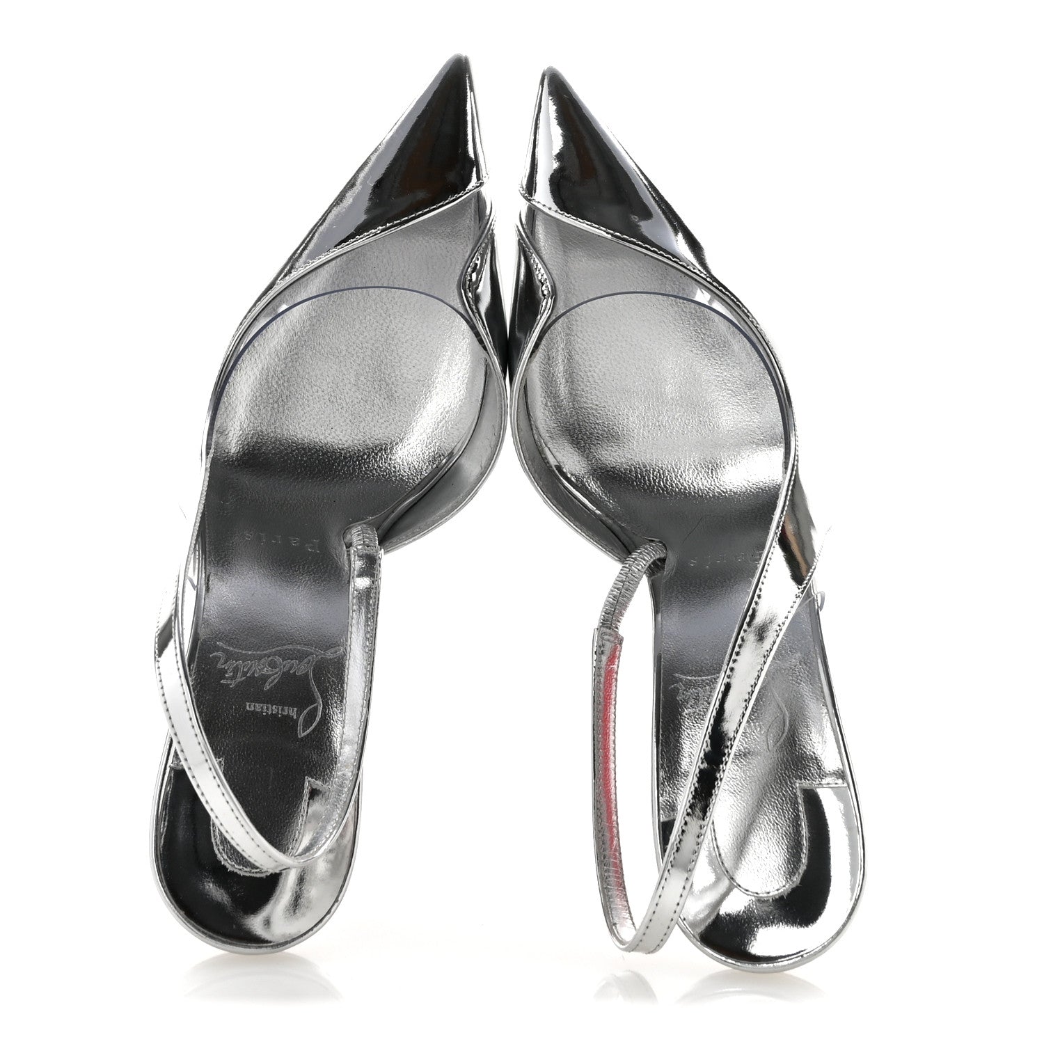 Christian Louboutin Patent PVC Posticha 80 Slingback Pumps 36 Silver 2 of 10