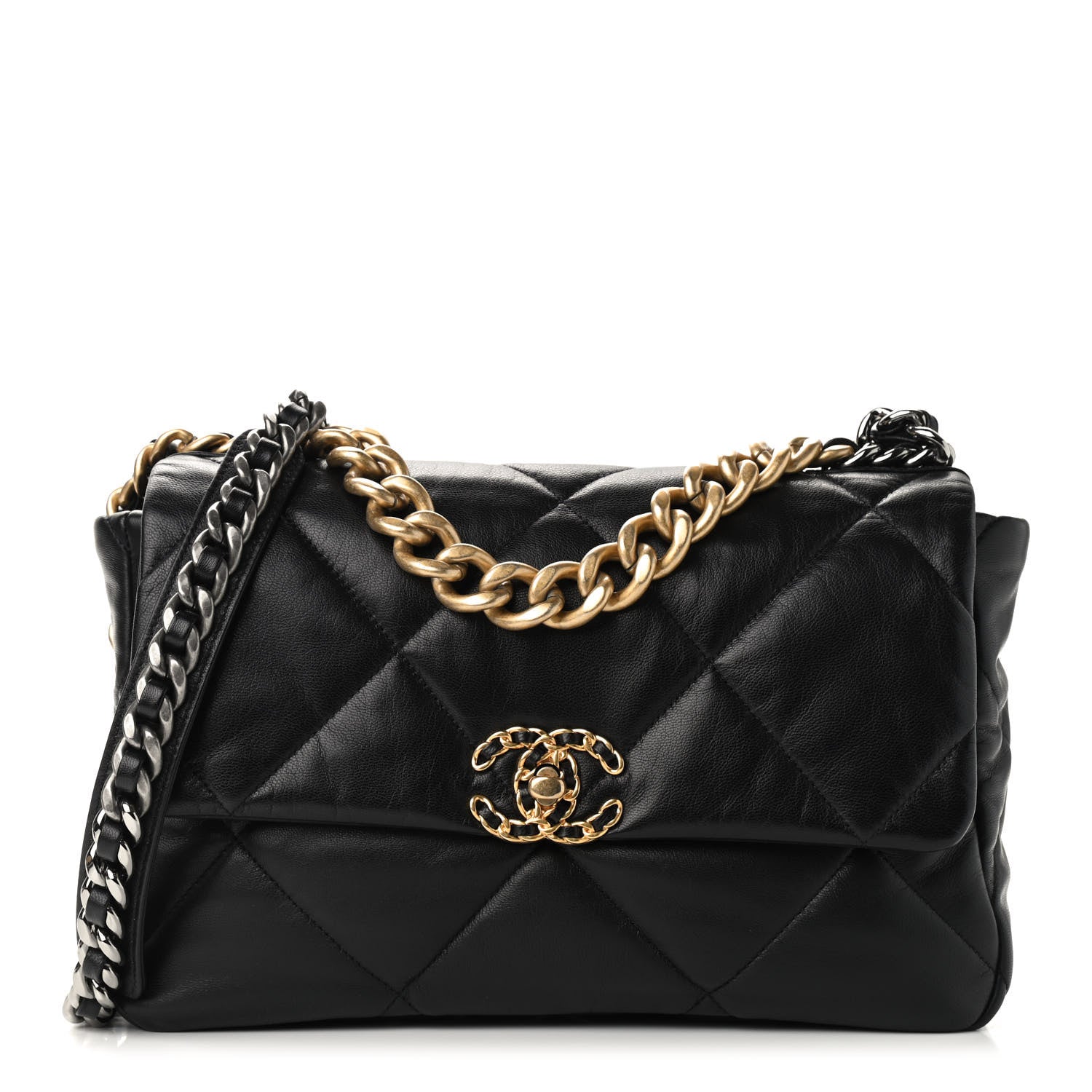 Chanel Goatskin Quilted Large Chanel 19 Flap Black 1 of 9