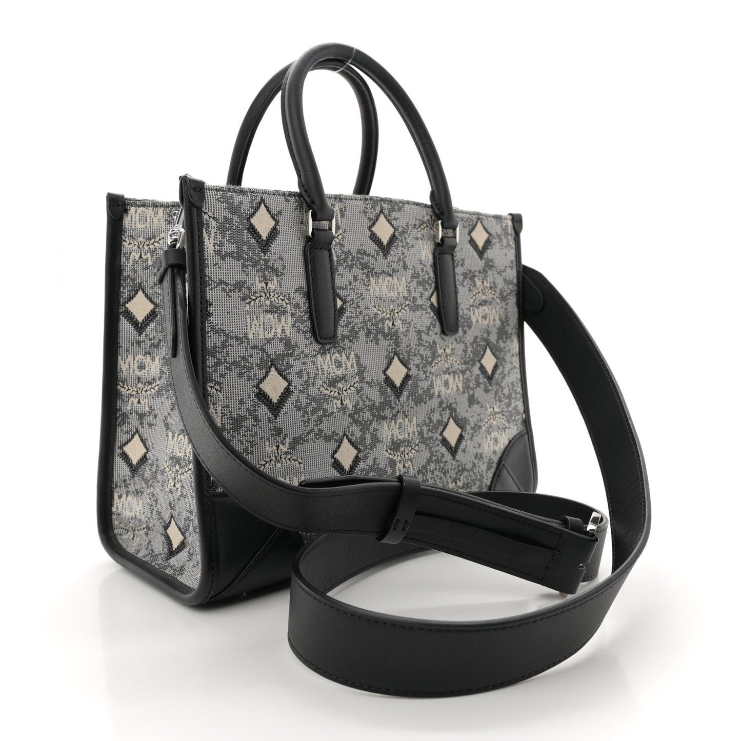 Vintage Jacquard Monogram Small Munchen Tote Grey