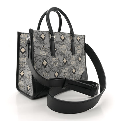 MCM Vintage Jacquard Monogram Small Munchen Tote Grey 3 of 10