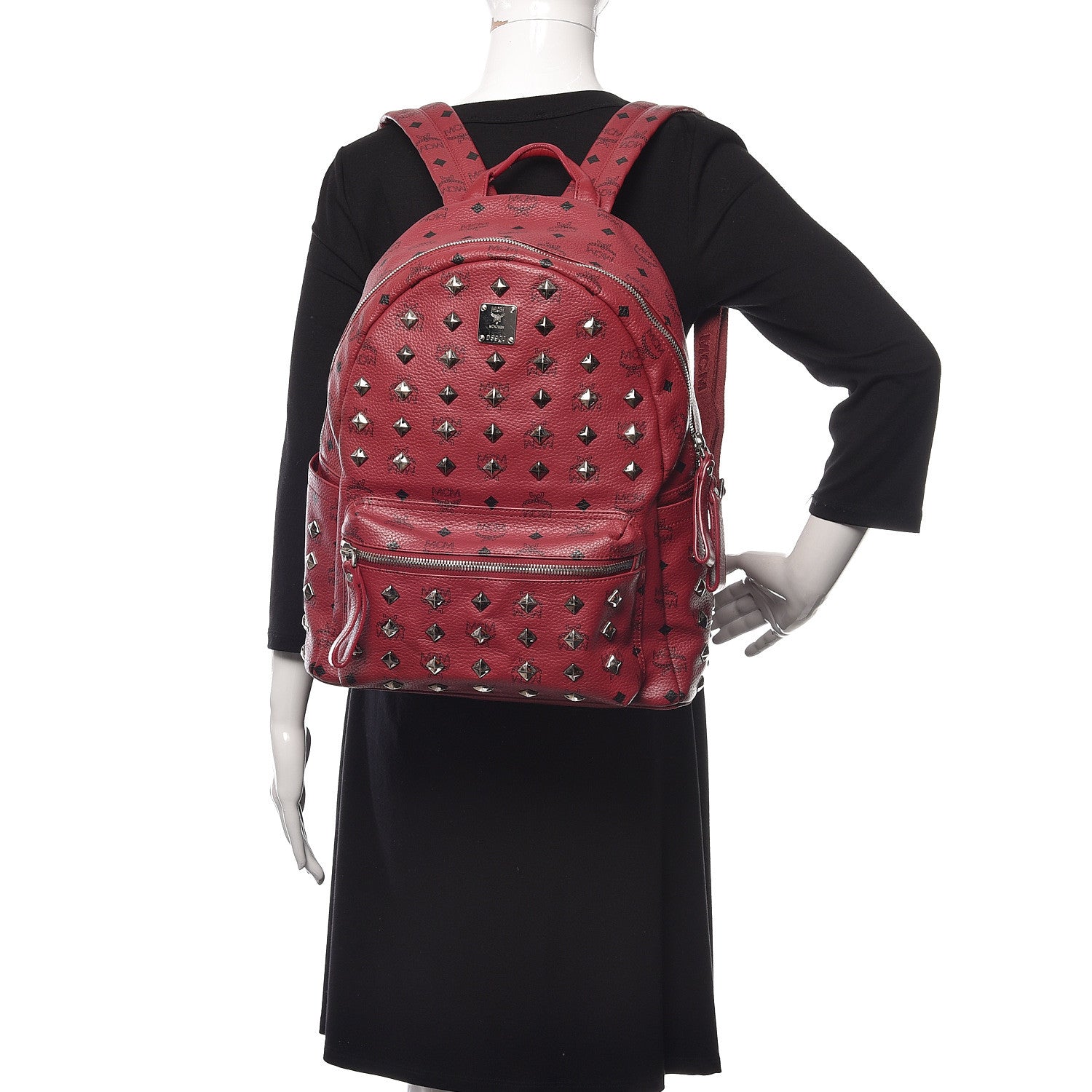 MCM Visetos Studded Medium Stark Backpack Scooter Red 2 of 13