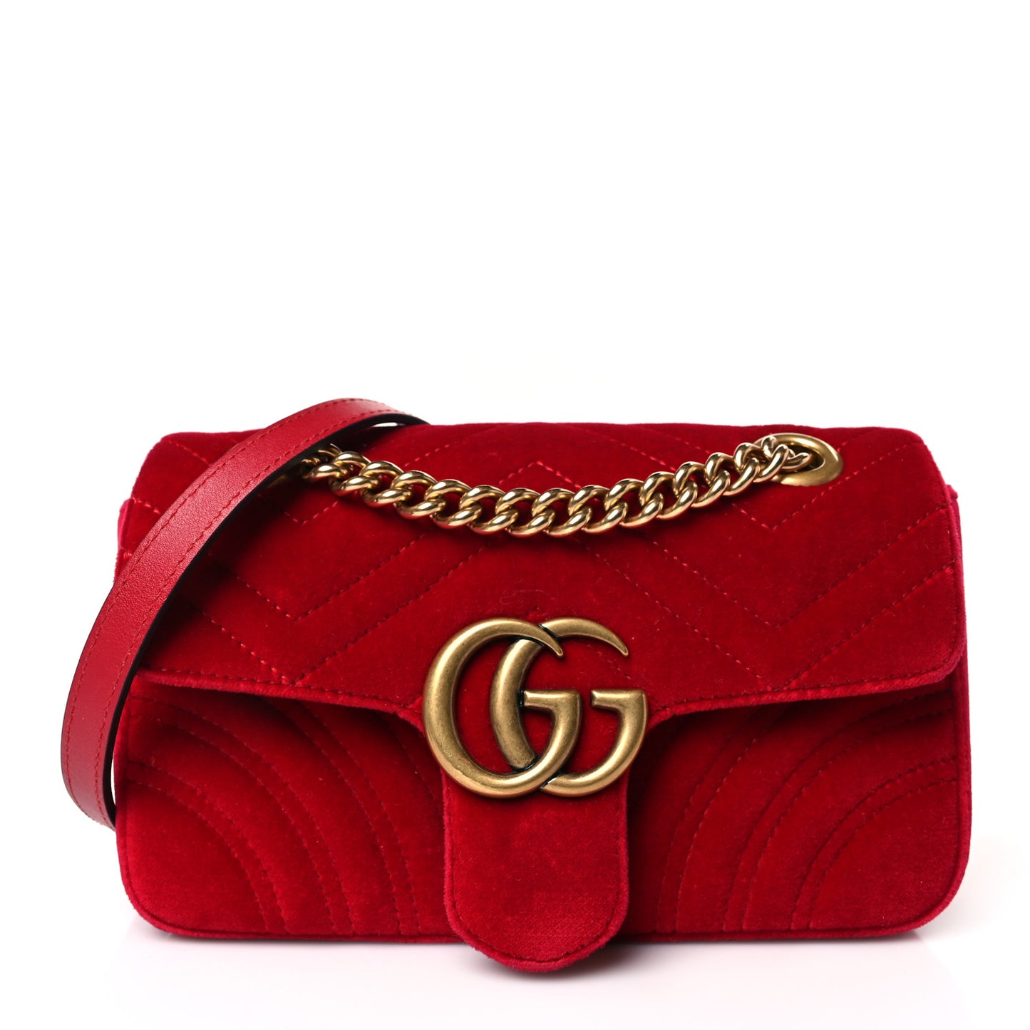 Velvet Matelasse Mini GG Marmont Shoulder Bag Hibiscus Red