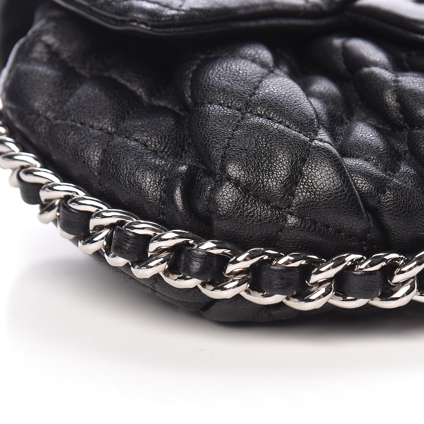 Washed Lambskin Quilted Mini Chain Around Flap Black