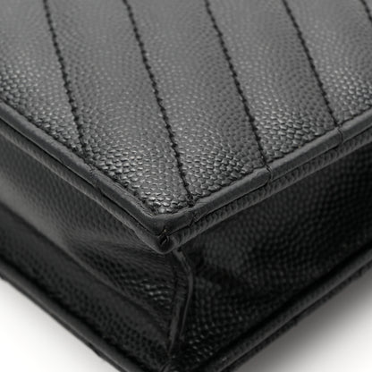 Saint Laurent Grain De Poudre Matelasse Chevron Monogram Monochrome Envelope Chain Wallet Black 12 of 13