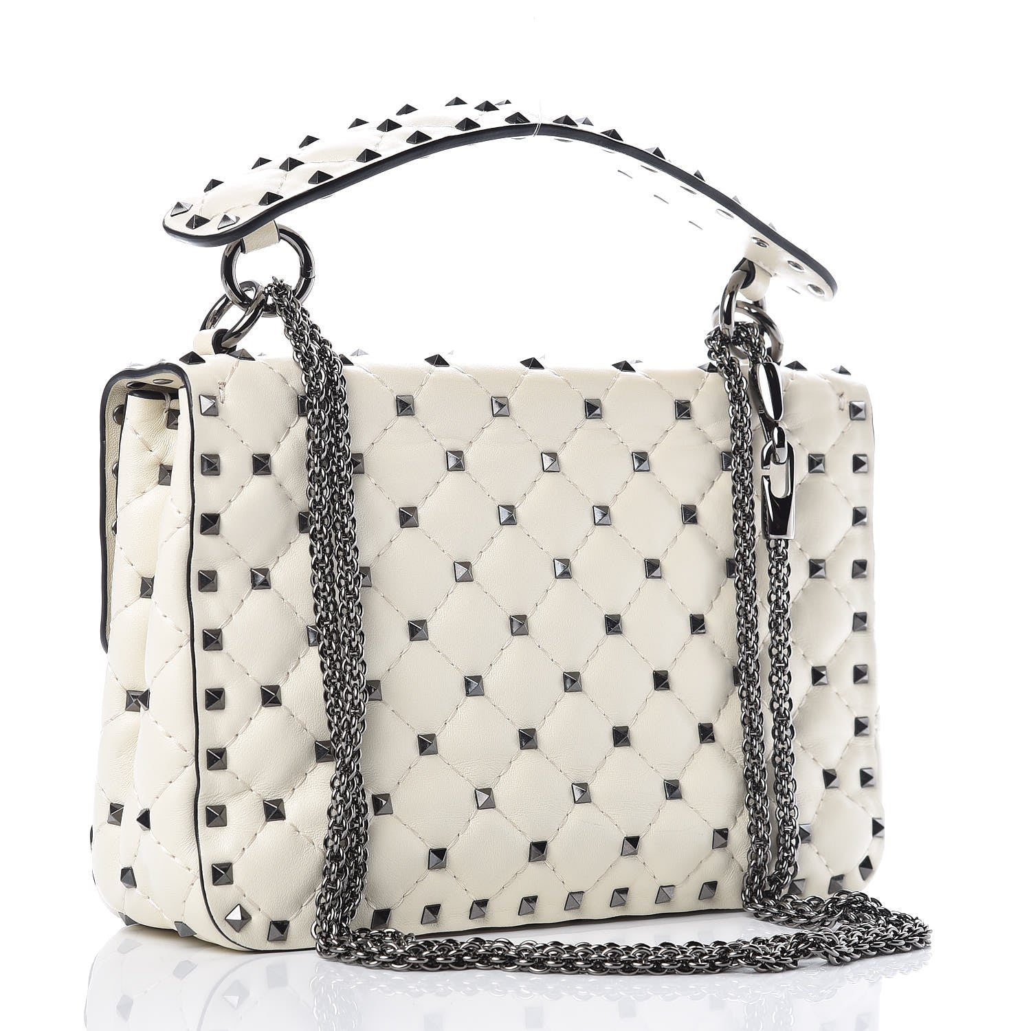 Valentino Garavani Lambskin Medium Rockstud Spike Shoulder Bag White 3 of 9