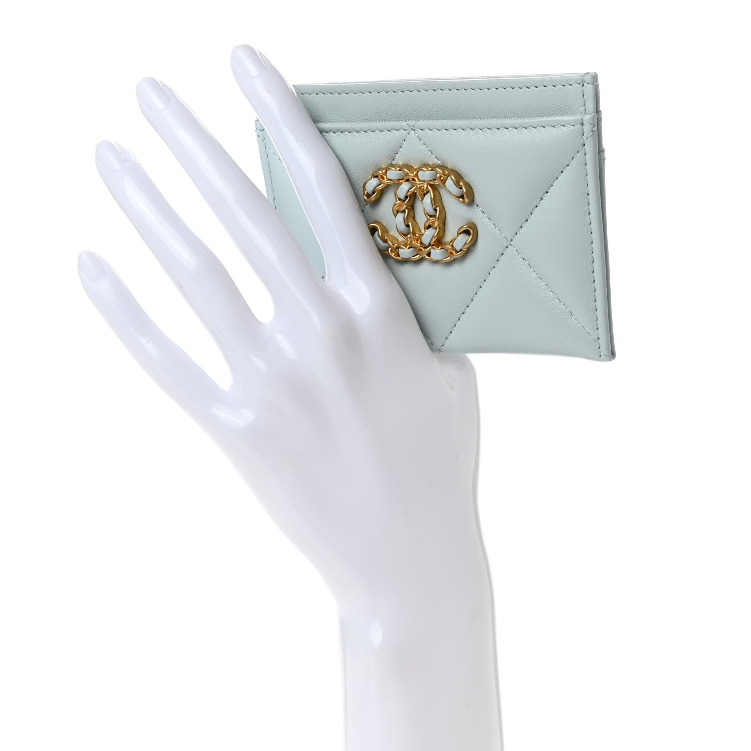 Chanel Lambskin Quilted Chanel 19 Card Holder Light Blue 2 of 8