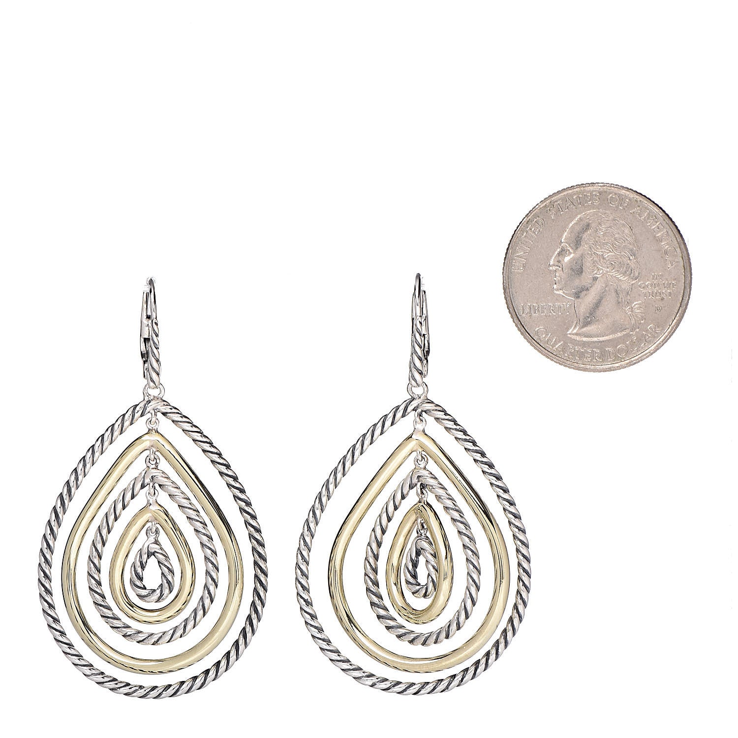 David Yurman Sterling Silver 14K Yellow Gold Mobile Drop Earrings 2 of 4