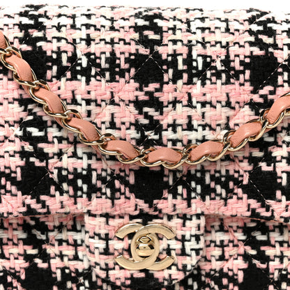 Chanel Tweed Quilted Medium Double Flap Pink Black White 8 of 10