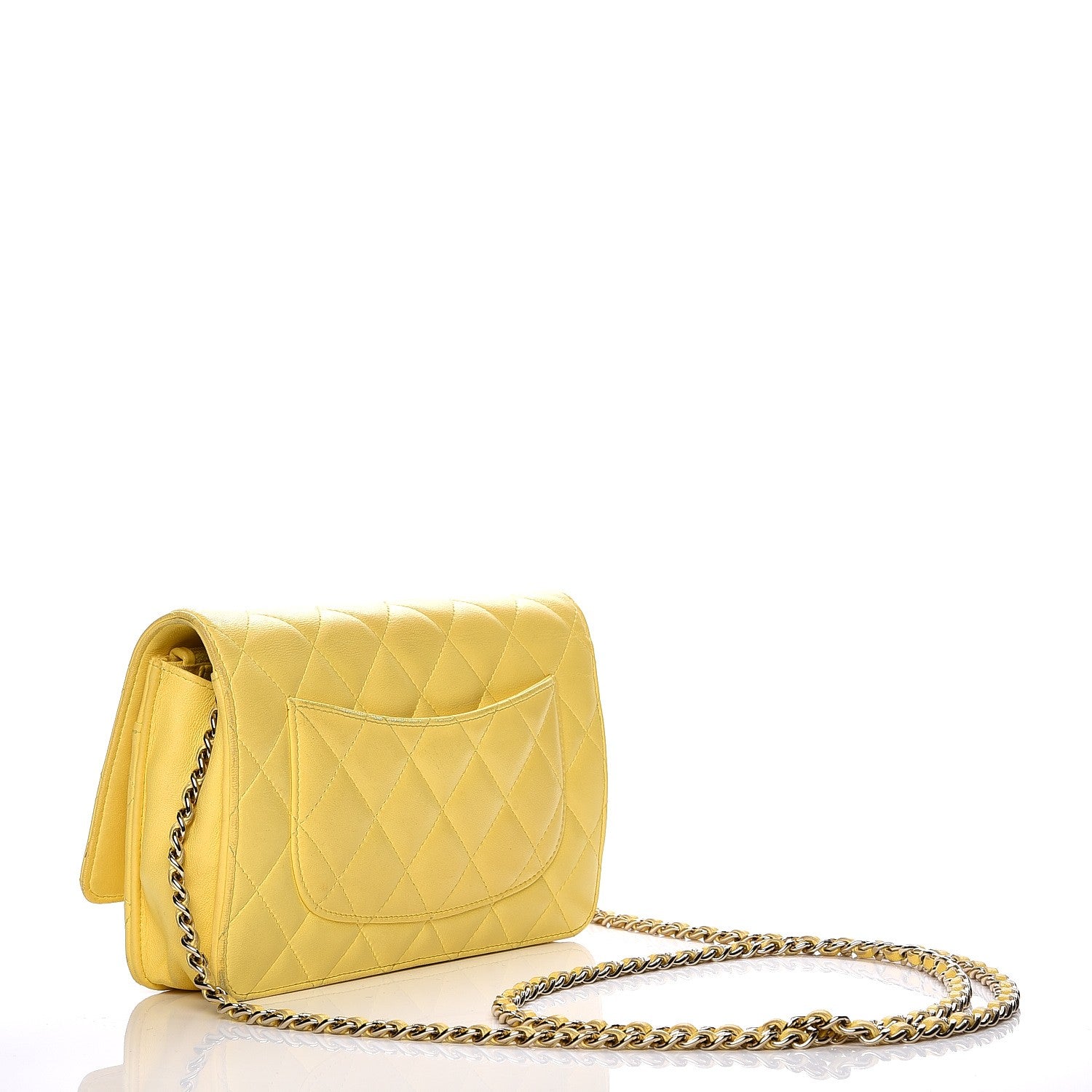 Chanel Lambskin Quilted Wallet on Chain WOC Yellow 3 of 21