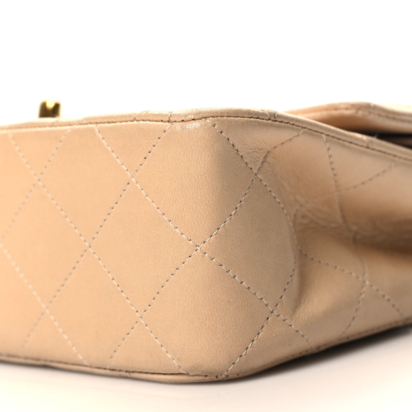Lambskin Quilted Small Double Flap Beige