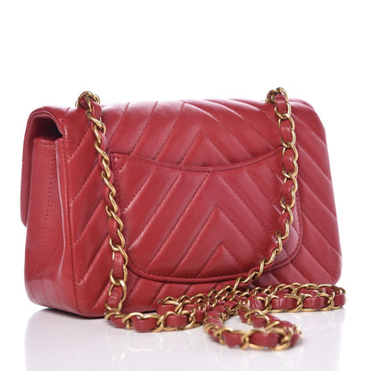 Chanel Lambskin Chevron Quilted Mini Rectangular Flap Red 3 of 8