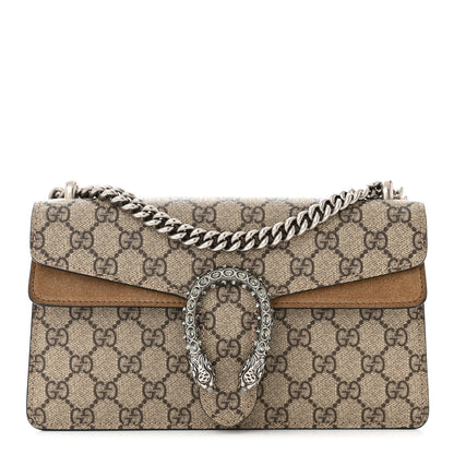 Gucci GG Supreme Monogram Suede Crystal Small Dionysus Shoulder Bag Beige Ebony Taupe 1 of 12