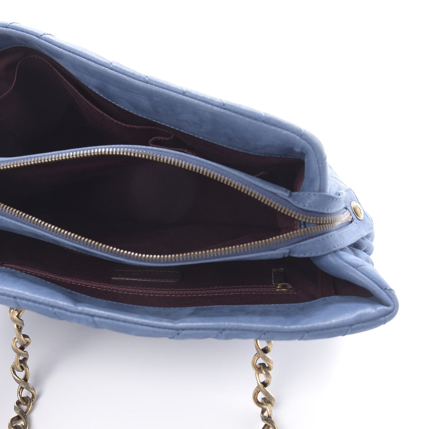 Iridescent Calfskin Surpique Chevron Tote Blue