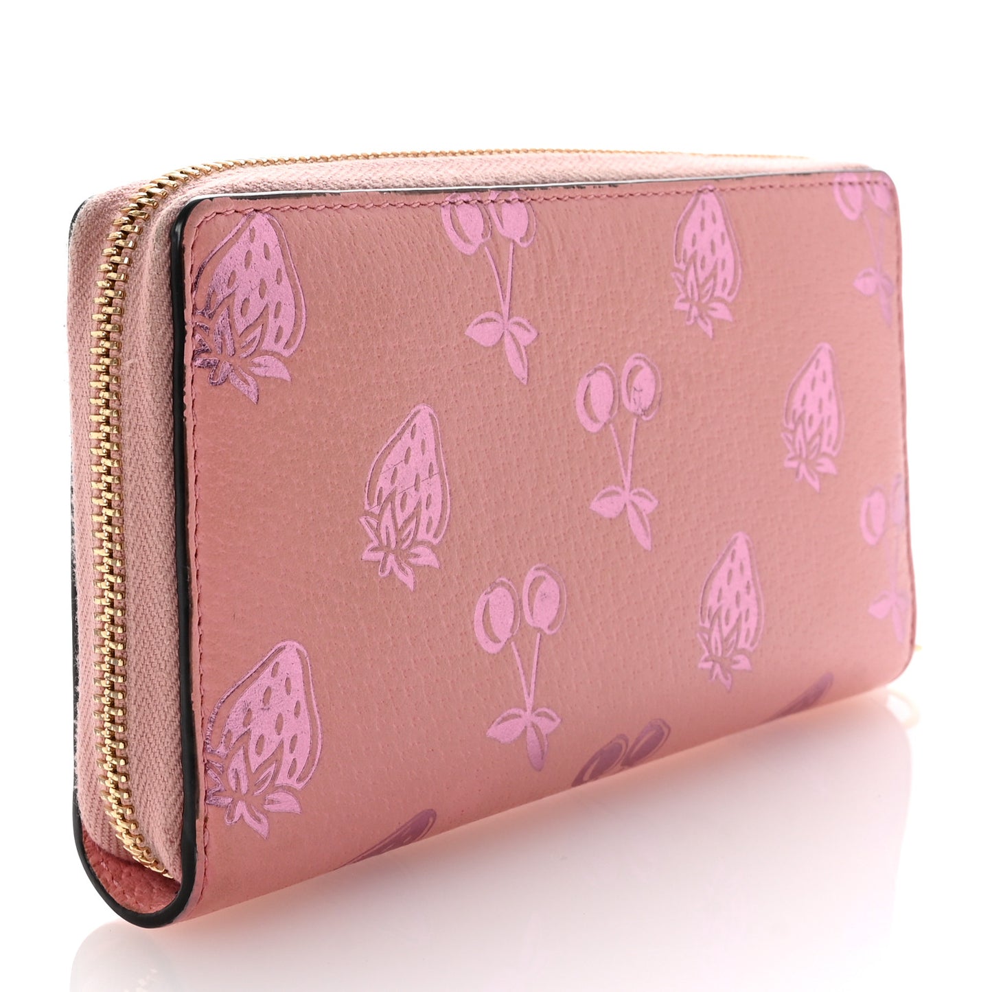 Textured Dollar Calfskin Berry Print GG Marmont Zip Around Wallet Pink Purple