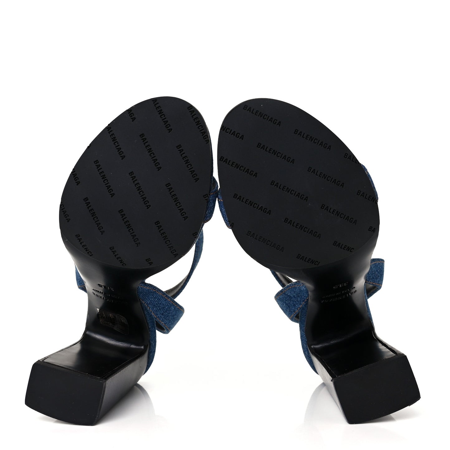 Denim Ankle Strap Round Heel Sandals 38.5 Bleu Clair