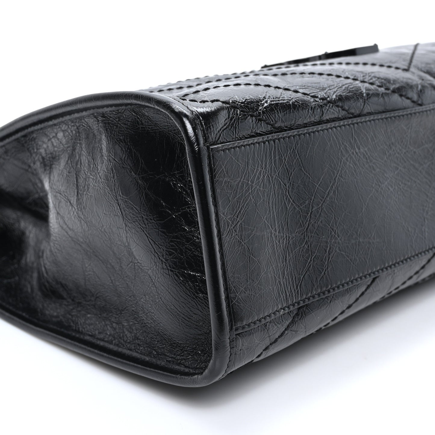 Crinkled Calfskin Matelasse Monogram Medium Niki Shopper Tote Black