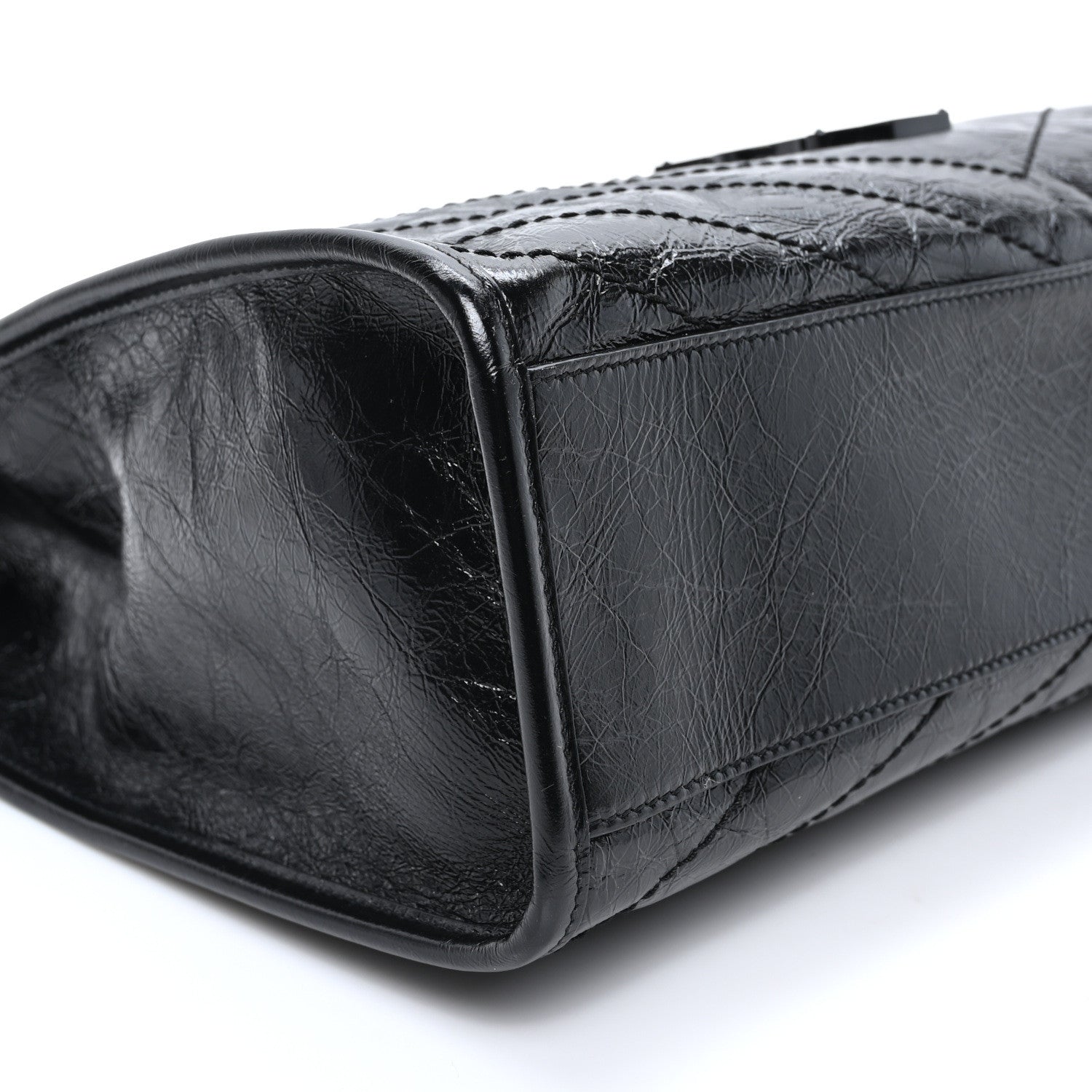 Saint Laurent Crinkled Calfskin Matelasse Monogram Medium Niki Shopper Tote Black 8 of 9