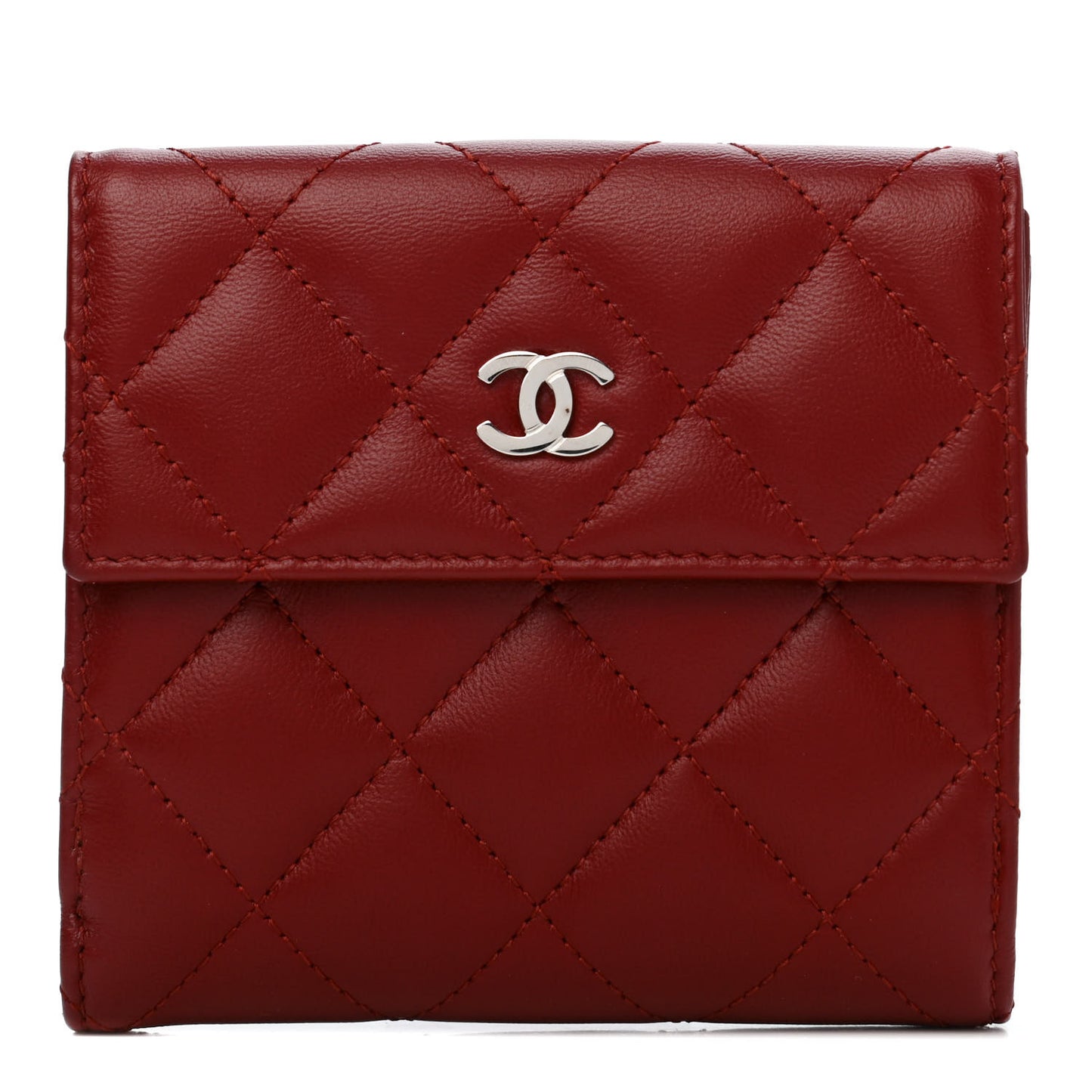 Lambskin Quilted Compact French Flap Wallet Red