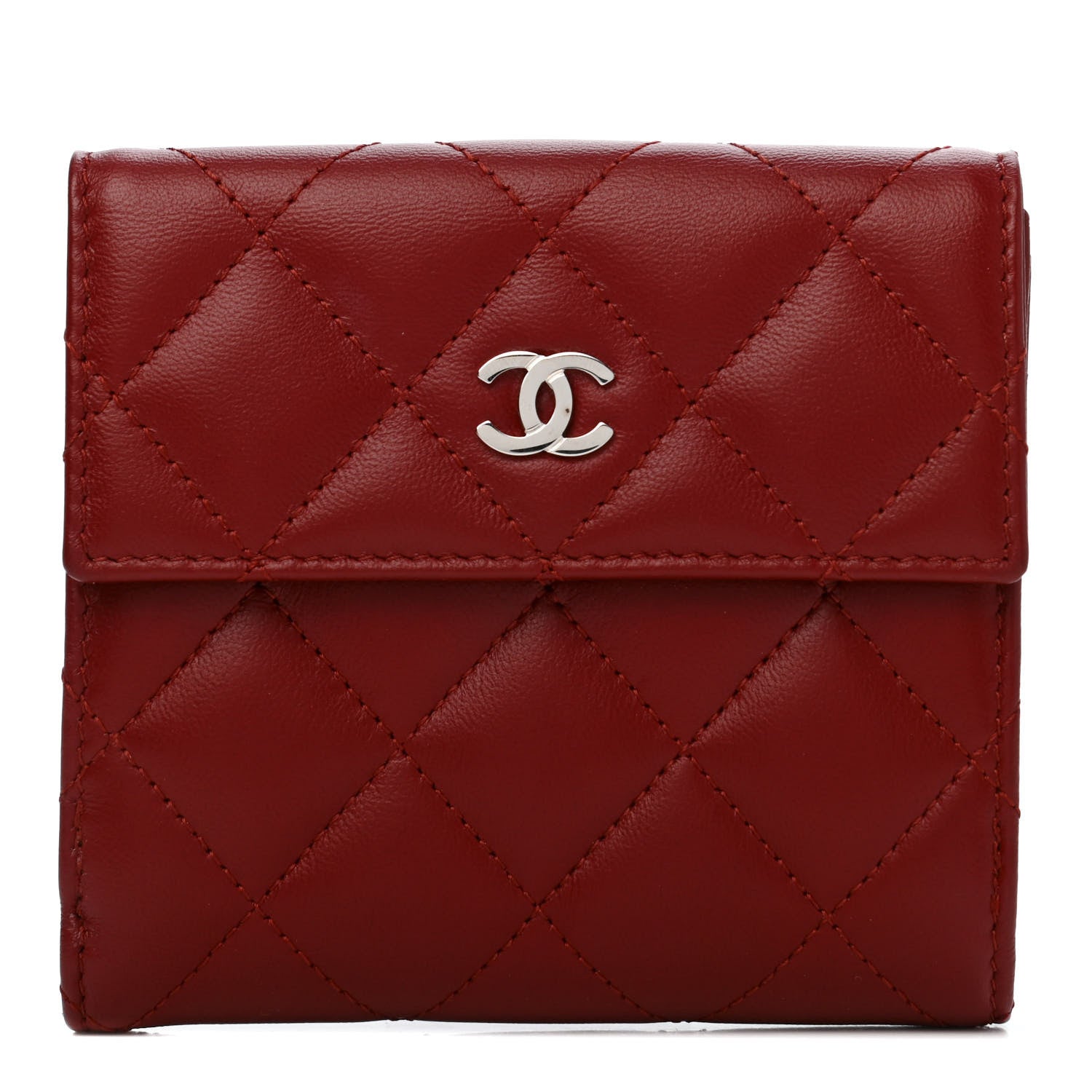 Chanel Lambskin Quilted Compact French Flap Wallet Red 1 of 9