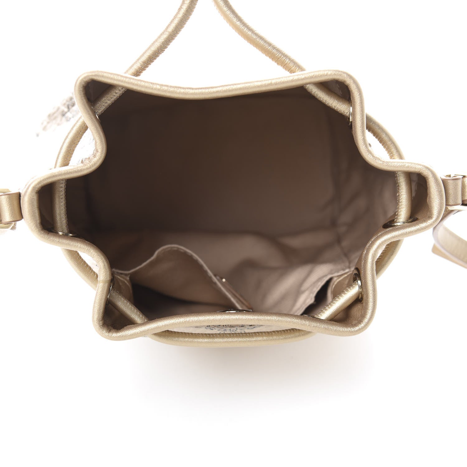 MCM Metallic Visetos Zoo Bear Drawstring Bucket Bag Gold 6 of 13