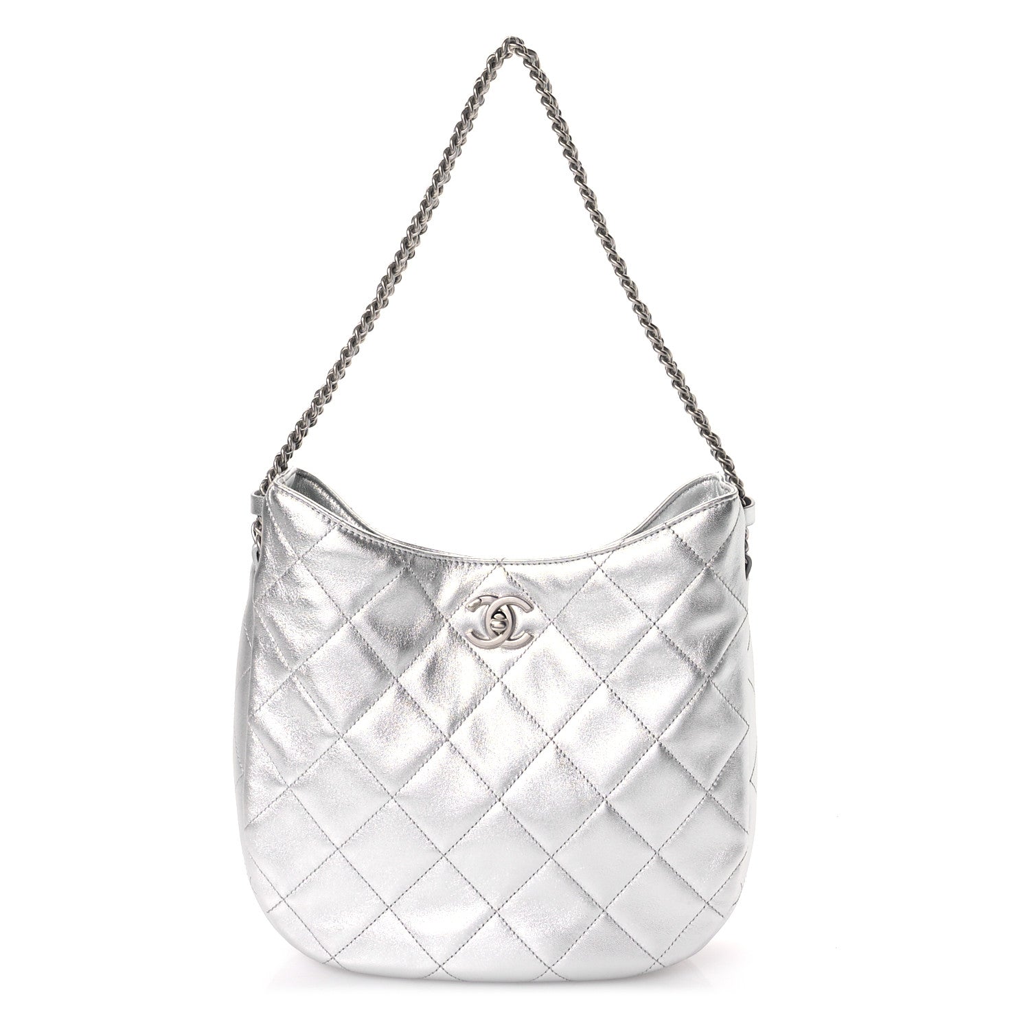 Chanel Metallic Lambskin Chain Rows Quilted Chain Hobo Silver 1 of 11