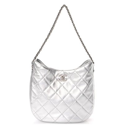 Chanel Metallic Lambskin Chain Rows Quilted Chain Hobo Silver 1 of 11